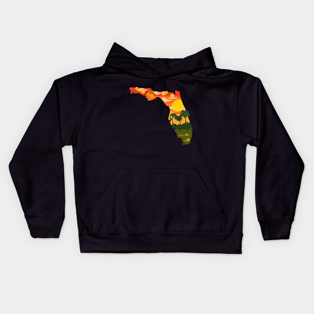 Florida USA illustration featuring oranges and alligators in the Everglades Kids Hoodie by keeplooping